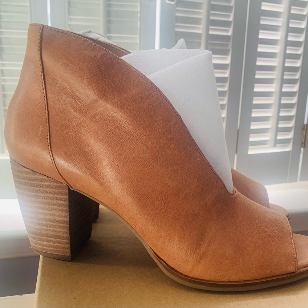 Lucky Brand Brown Peep-Toe Heeled Boots